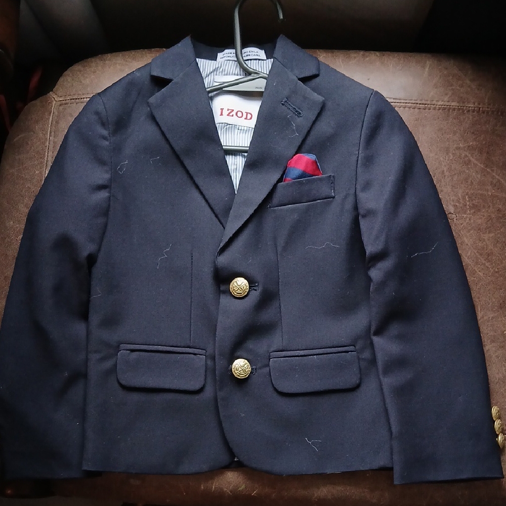 Izod Navy Kids Blazer with Red Pocket Square